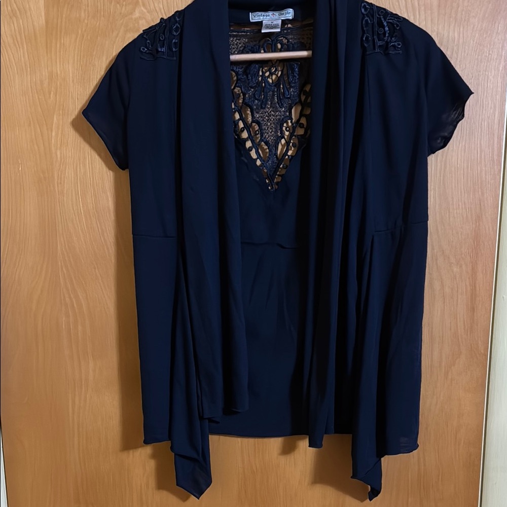 Vintage Suzie Blue Asymmetrical Embellished Blouse